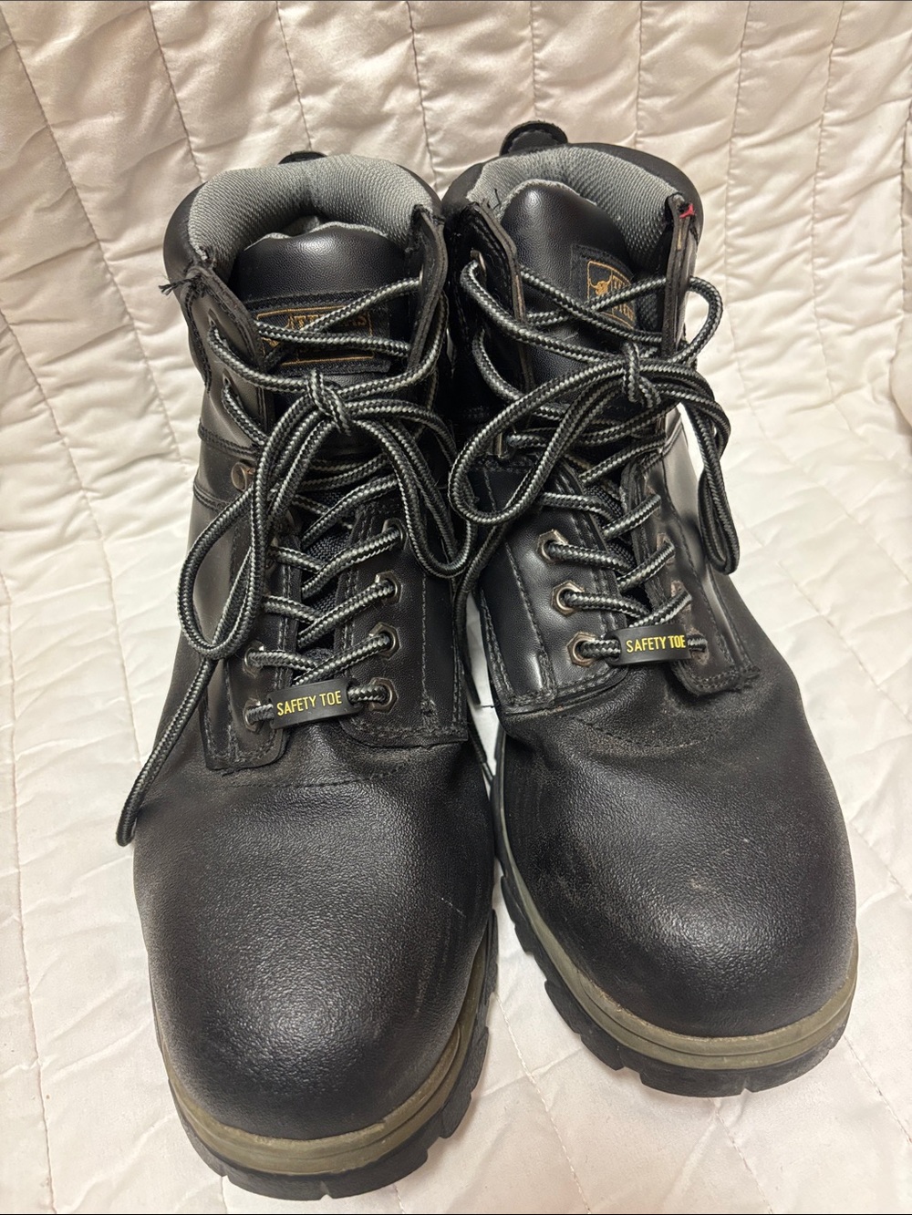 TEXAS STEER Black Work Safety Toe Boots Sz 12 Lace Up